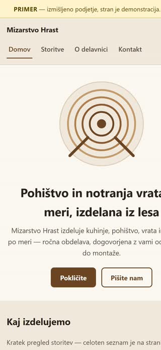 Zaslonska slika primera Mizarstvo Hrast
